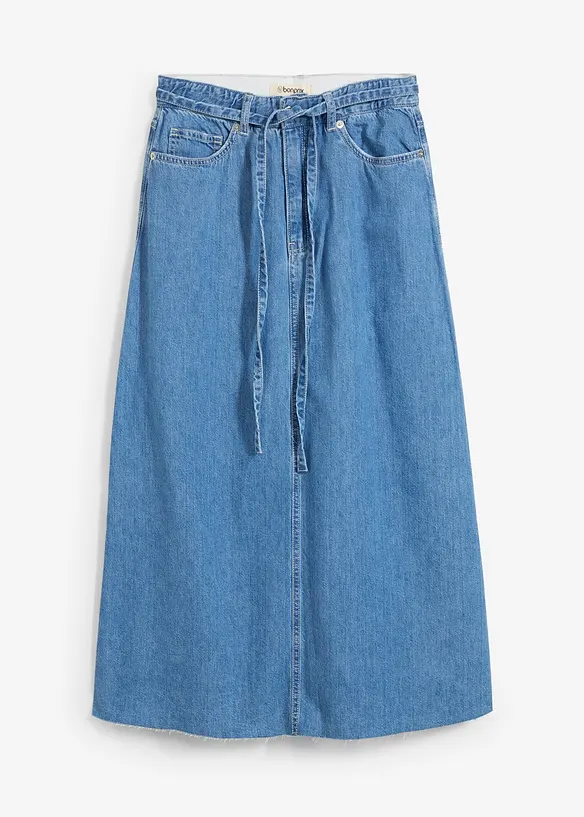 Jupe midi en jean taille mi-haute, toile super souple, bonprix
