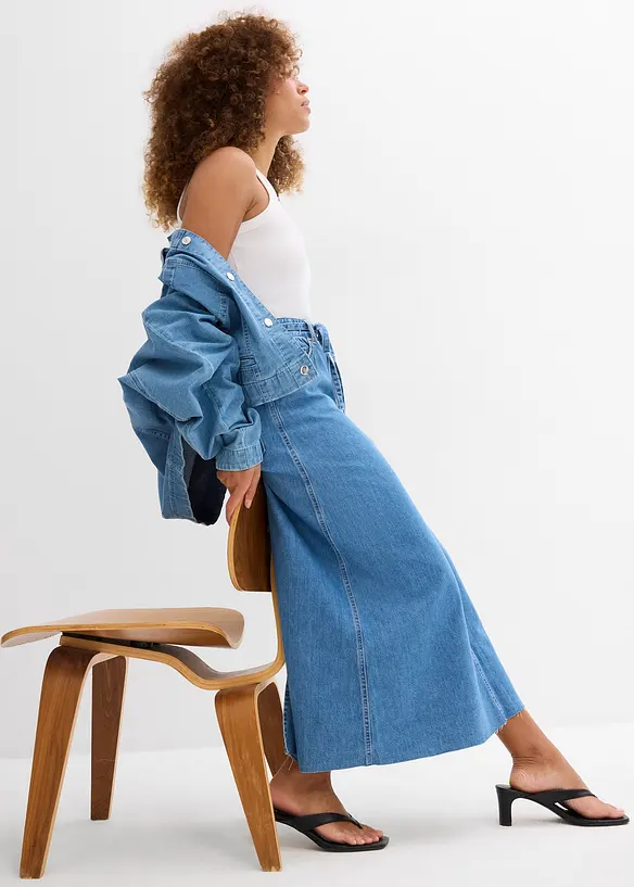 Jupe midi en jean taille mi-haute, toile super souple, bonprix