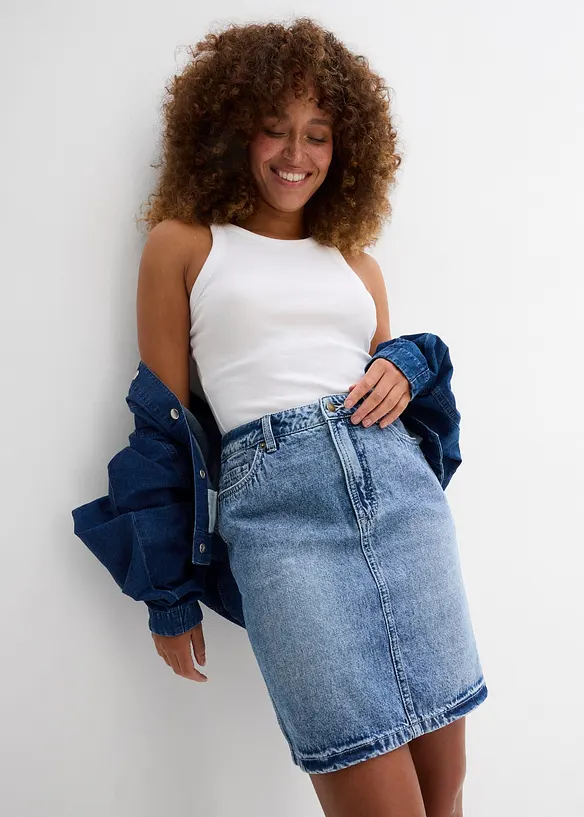Jupe midi en jean, peu extensible, bonprix