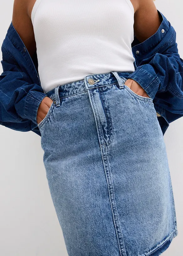 Jupe midi en jean, peu extensible, bonprix