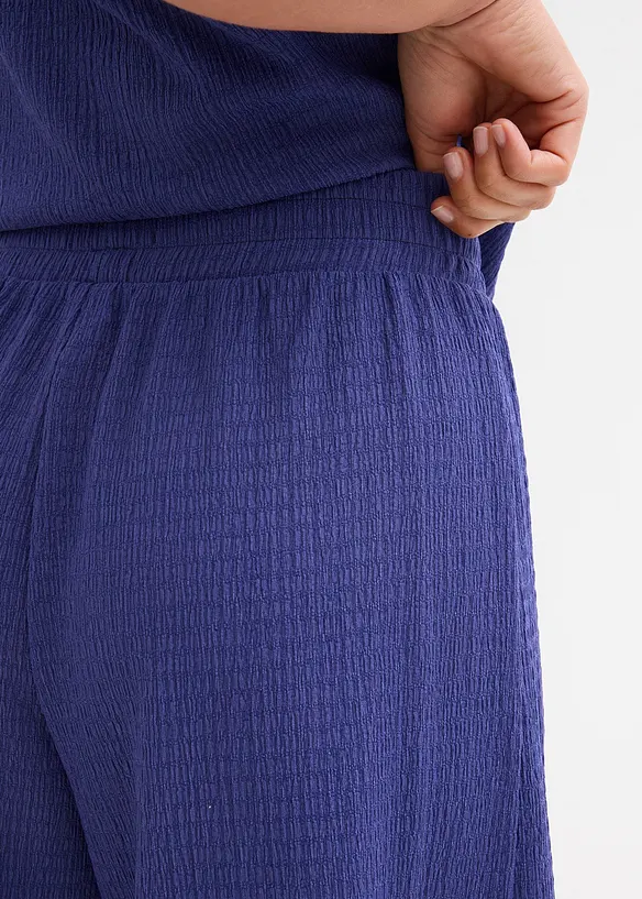 Short taille élastiquée en crêpe gaufré, bonprix