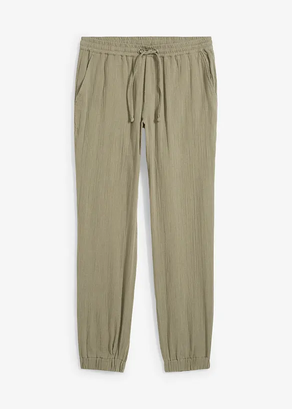 Pantalon jogger Regular en gaze de coton, Tapered, bonprix