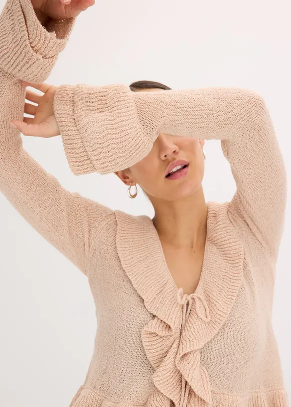 Feinstrickjacke mit Rüschen, bonprix