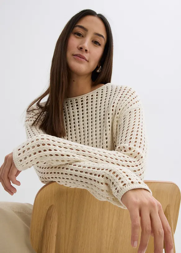 Pull en maille ajourée, bonprix