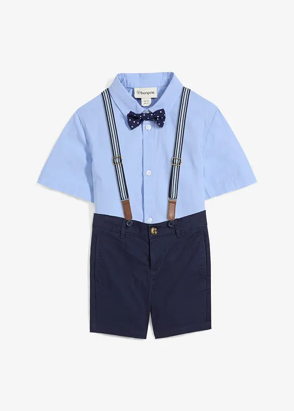 Chemise manche courtes, bermuda chino, bretelles et nœud papillon (ens. 4 pces), bonprix