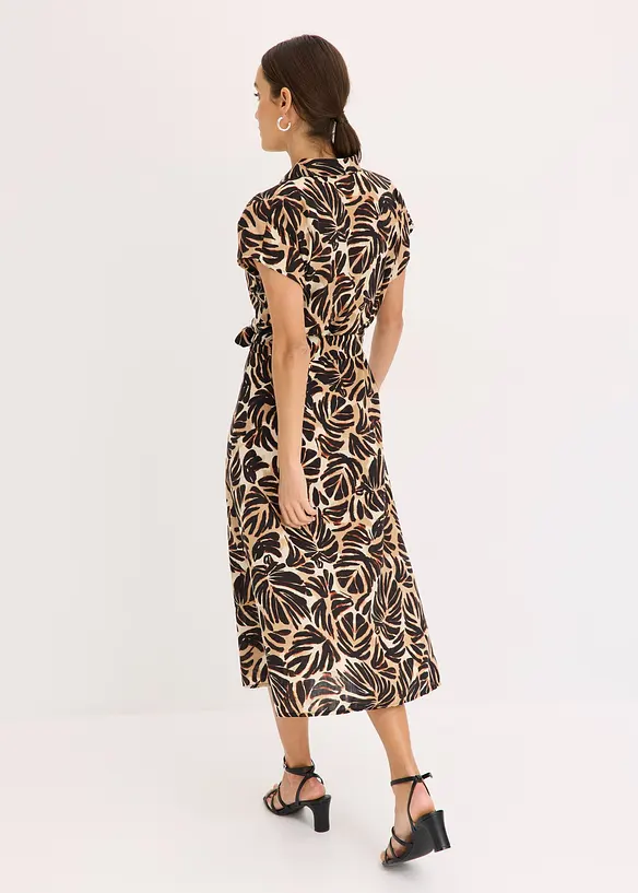 Robe midi imprimée aspect lin, bonprix