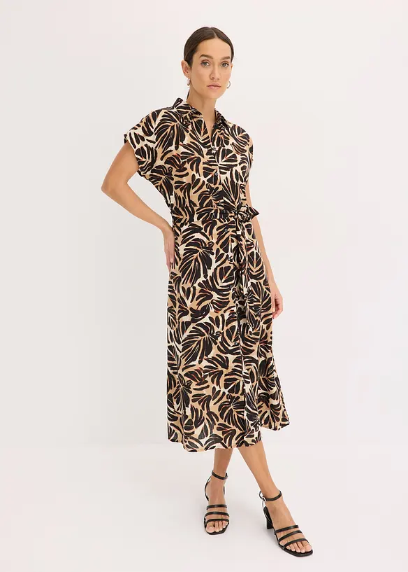 Robe midi imprimée aspect lin, bonprix
