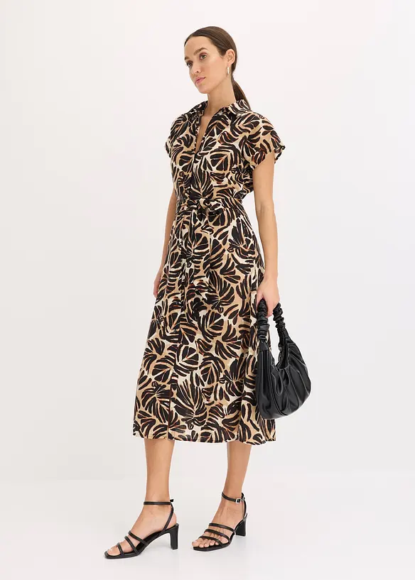 Robe midi imprimée aspect lin, bonprix