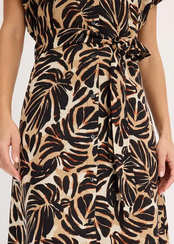 Robe midi imprimée aspect lin, bonprix