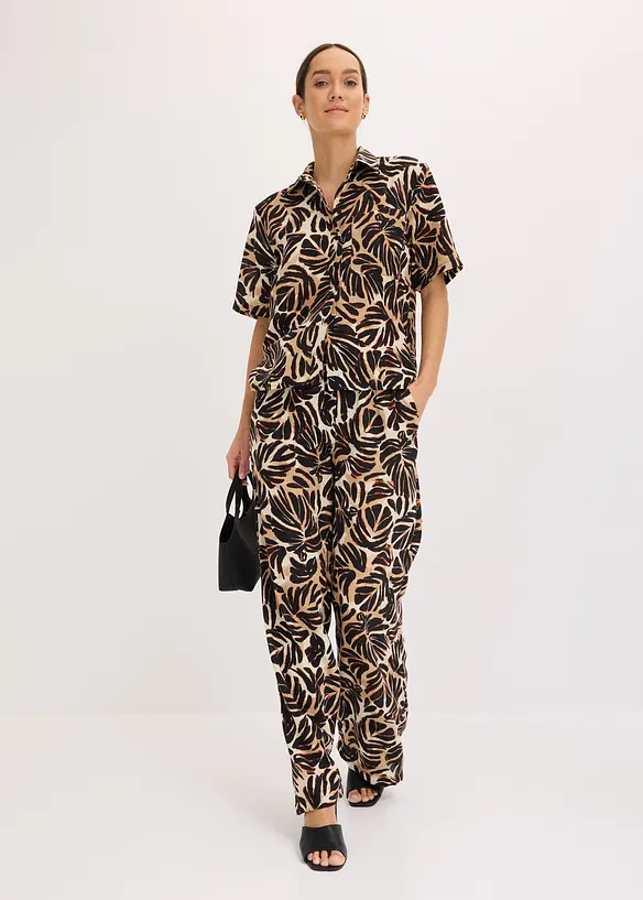 Pantalon palazzo, aspect lin, bonprix