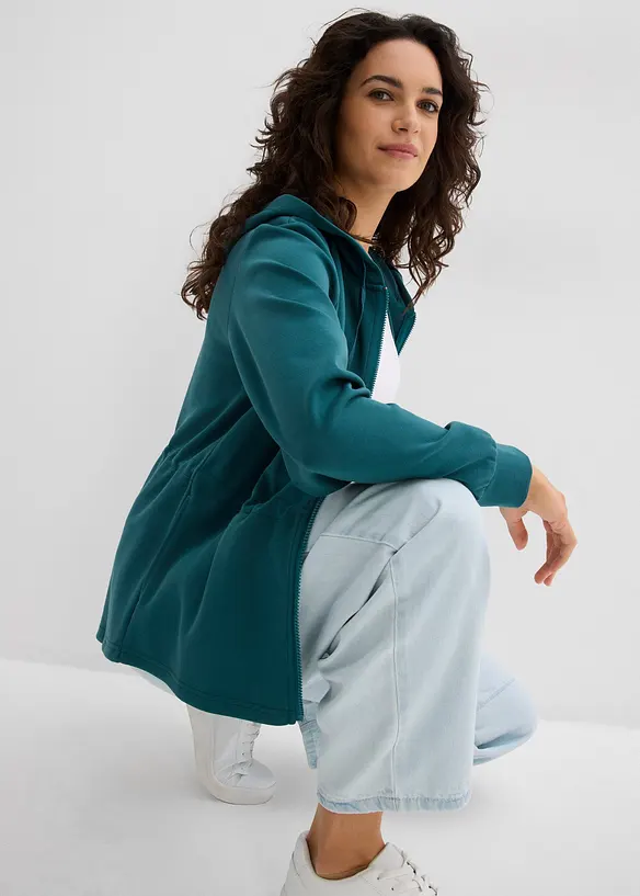 Sweat zippé à capuche avec élastique, bonprix