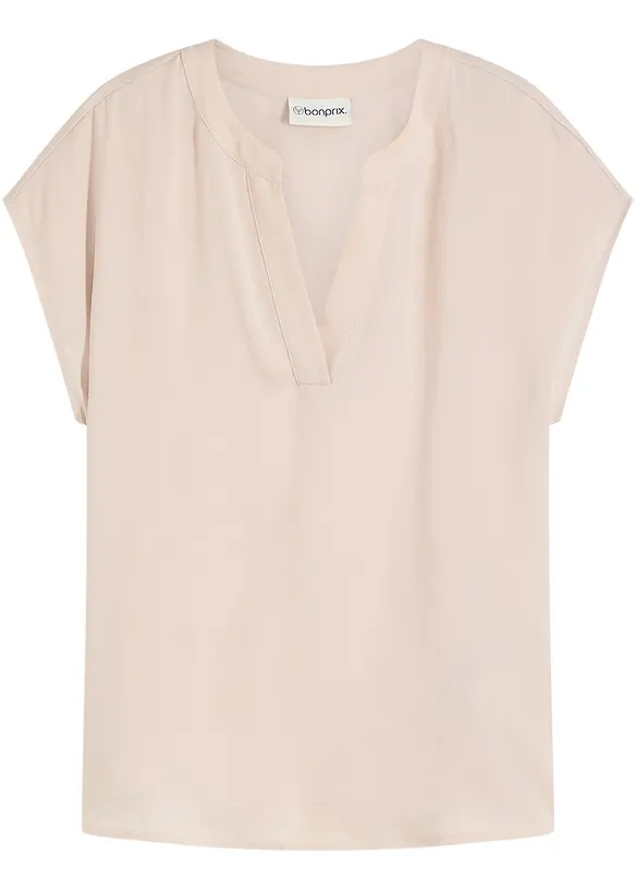 Lockere Satin-Kurzarmbluse mit überschnittenen Schultern, bonprix