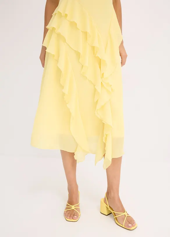 Robe en crêpe avec bretelles et volants, bonprix