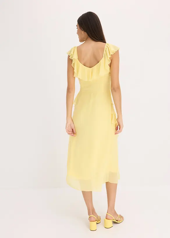 Robe en crêpe avec bretelles et volants, bonprix