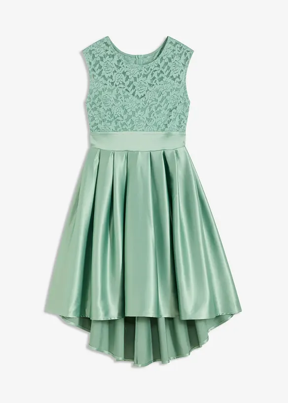 Robe courte devant, longue derrière en satin brillant avec dentelle, bonprix