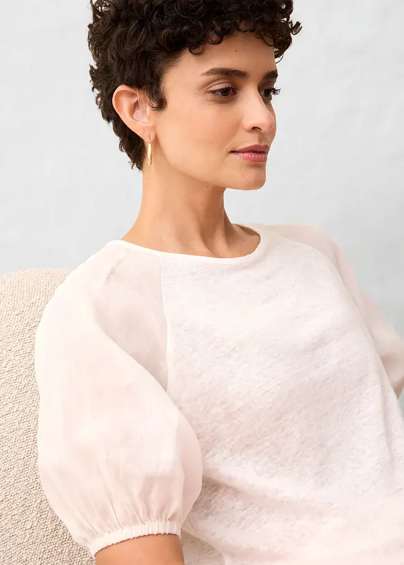 Leinen-Shirt mit Ballonärmeln, bonprix