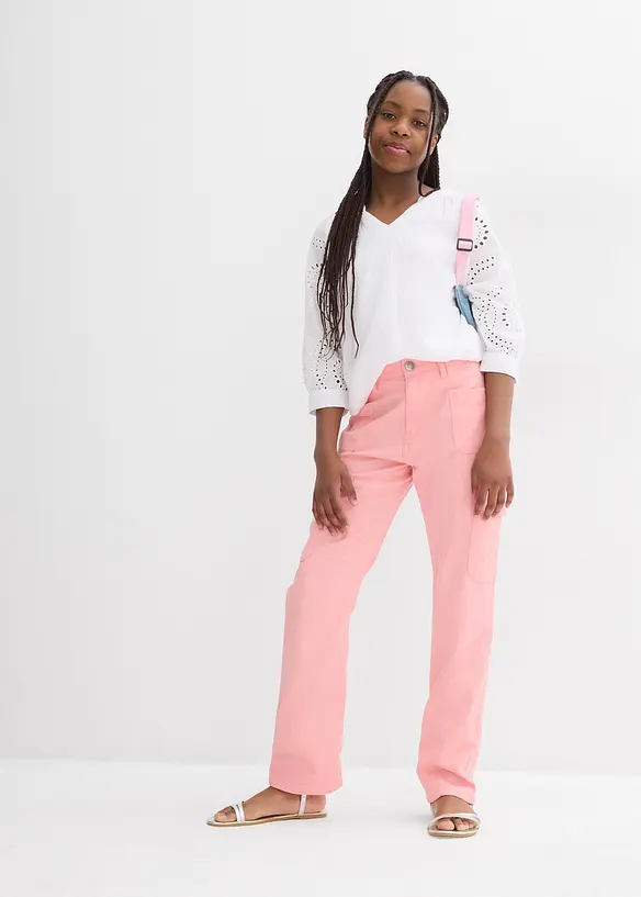 Pantalon cargo large en twill, taille mi-haute, bonprix