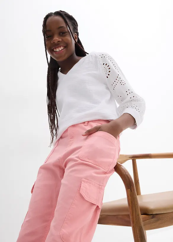 Pantalon cargo large en twill, taille mi-haute, bonprix