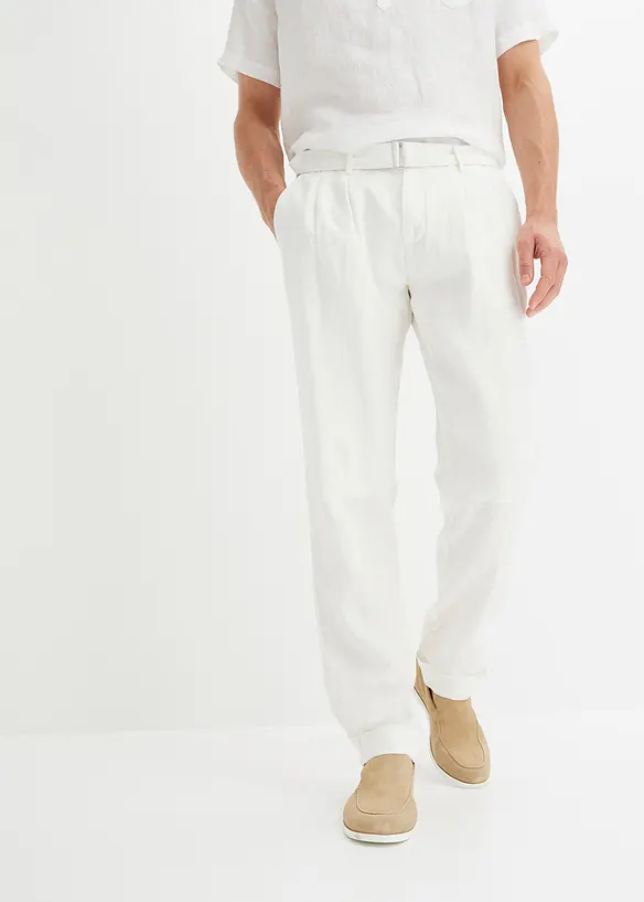 Leinenhose mit Bundfalte und G&uuml;rtel, bpc selection
