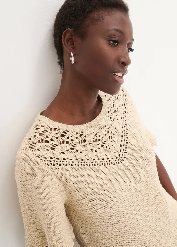 Ajour-Pullover mit Leinenanteil, bonprix