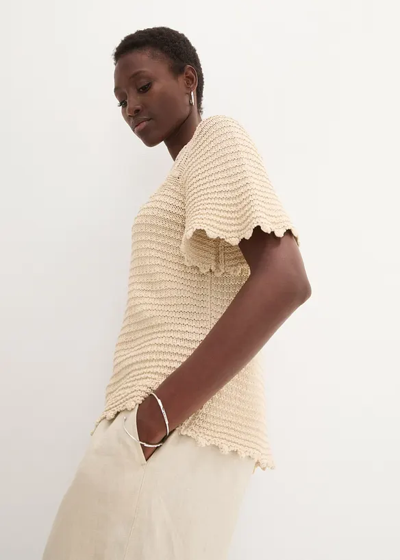 Ajour-Pullover mit Leinenanteil, bonprix