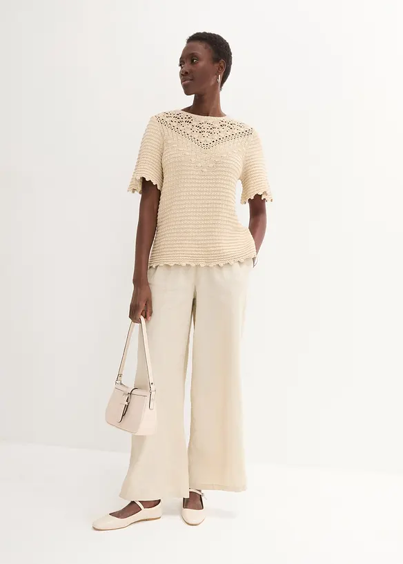 Ajour-Pullover mit Leinenanteil, bonprix