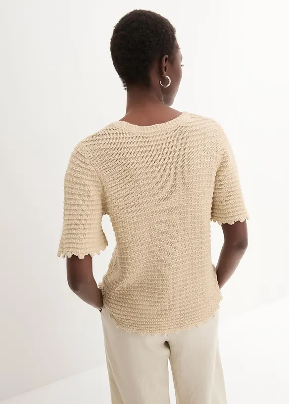 Ajour-Pullover mit Leinenanteil, bonprix