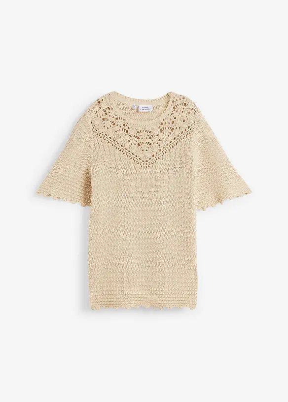 Ajour-Pullover mit Leinenanteil, bonprix