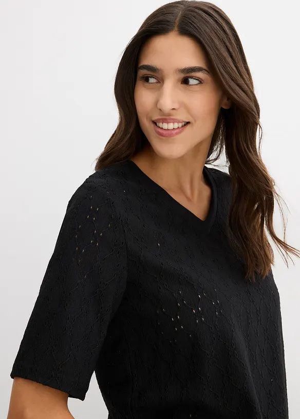 T-shirt en crêpe avec broderies anglaises, bonprix