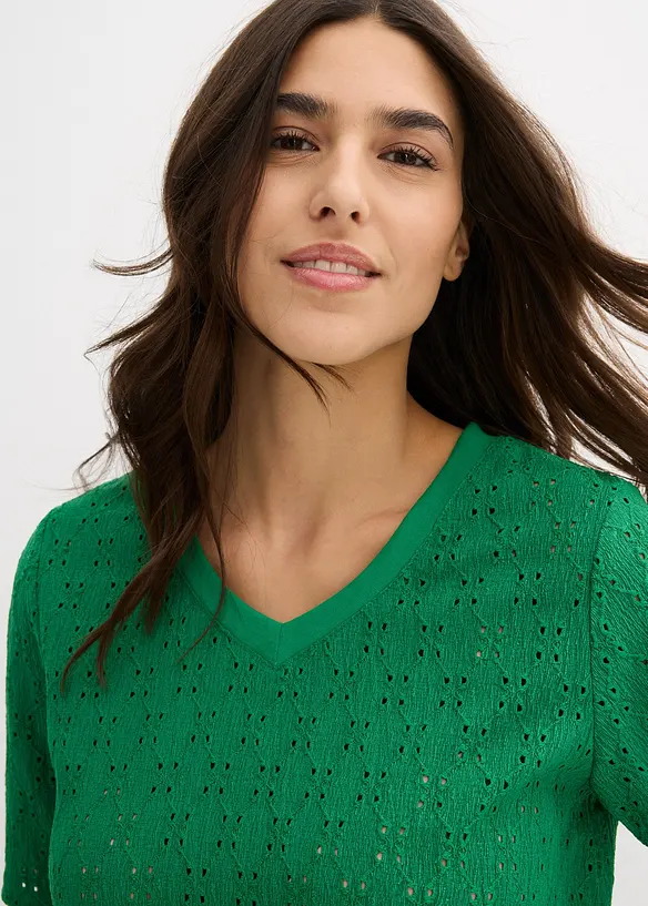 T-shirt en crêpe avec broderies anglaises, bonprix