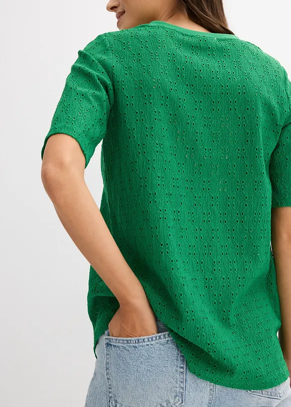 T-shirt en crêpe avec broderies anglaises, bonprix