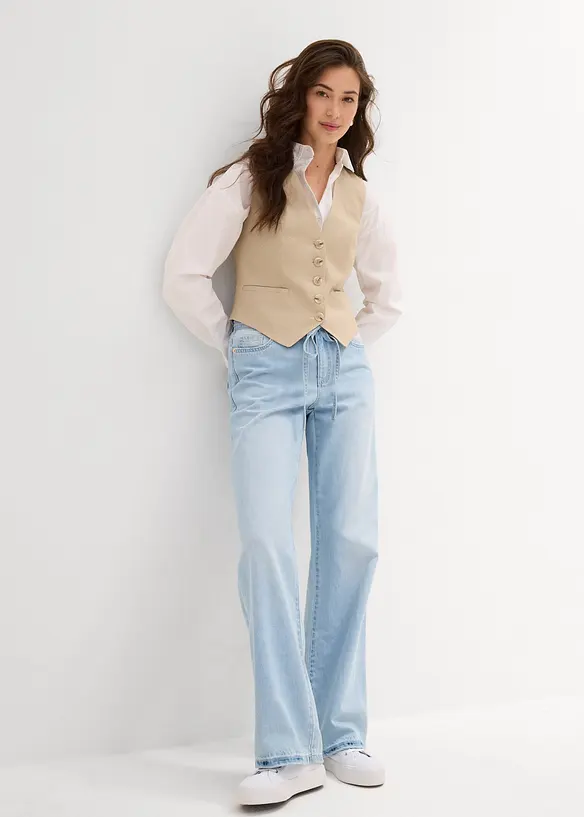 Wide-Leg-Jeans, Mid Waist, Gürtel, bonprix