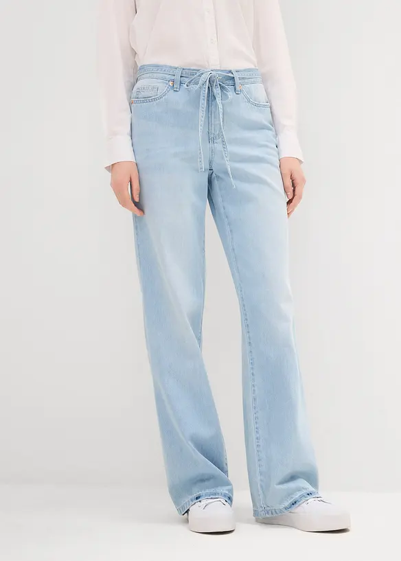 Wide-Leg-Jeans, Mid Waist, Gürtel, bonprix