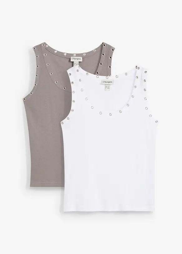 Lot de 2 tops côtelés 100% coton, bonprix