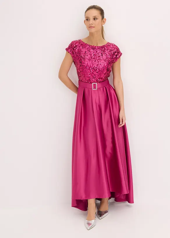 Maxikleid aus glänzendem Satin mit Spitze, bonprix