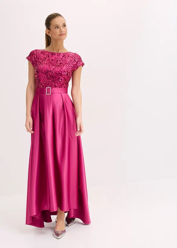 Maxikleid aus glänzendem Satin mit Spitze, bonprix