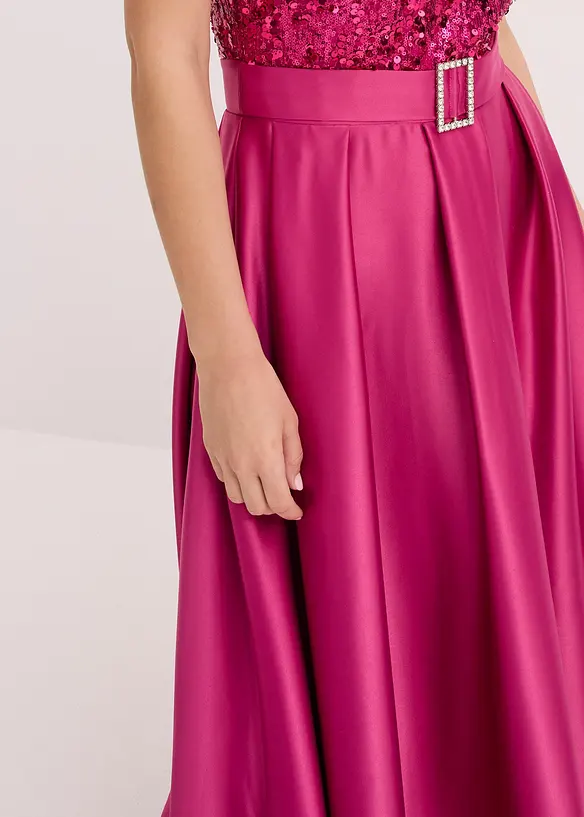 Maxikleid aus glänzendem Satin mit Spitze, bonprix