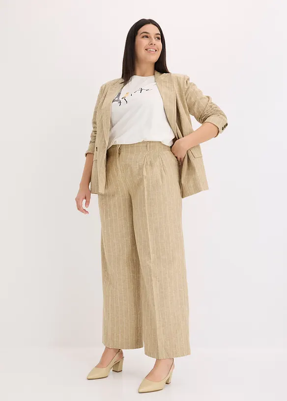 Pantalon &agrave; pinces en lin majoritaire, bonprix