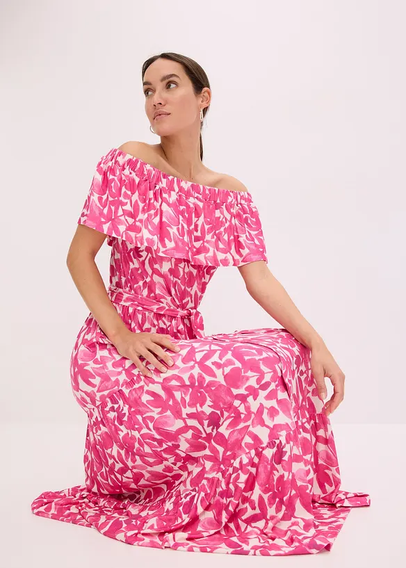Robe midi col Bardot en viscose extensible, bonprix