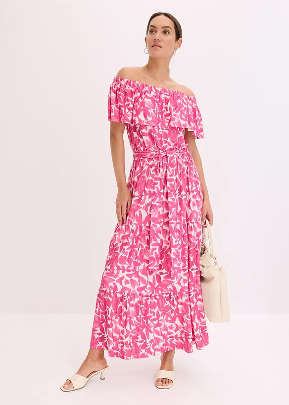 Robe midi col Bardot en viscose extensible, bonprix