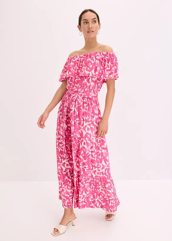 Robe midi col Bardot en viscose extensible, bonprix