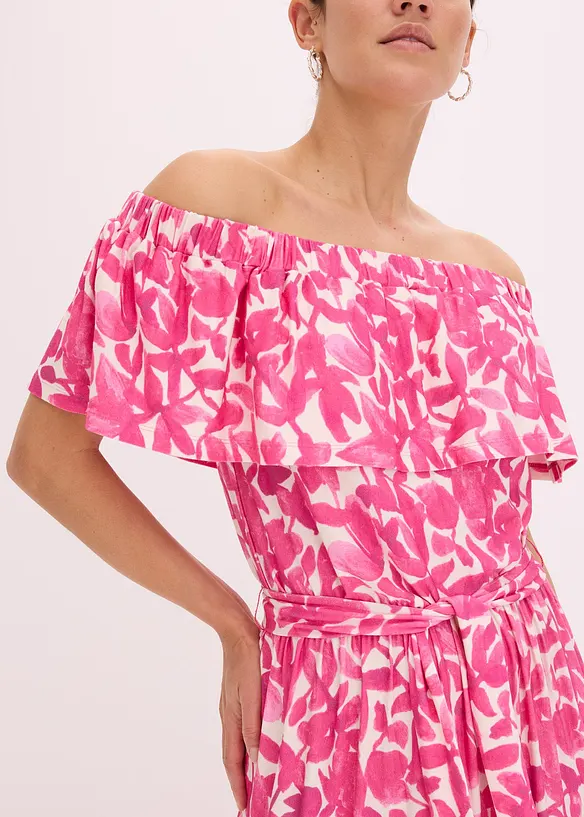 Robe midi col Bardot en viscose extensible, bonprix