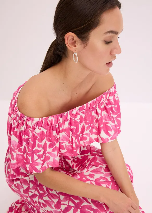Robe midi col Bardot en viscose extensible, bonprix
