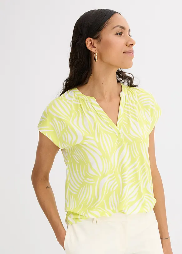 T-shirt col tunisien en viscose mélangée, bonprix