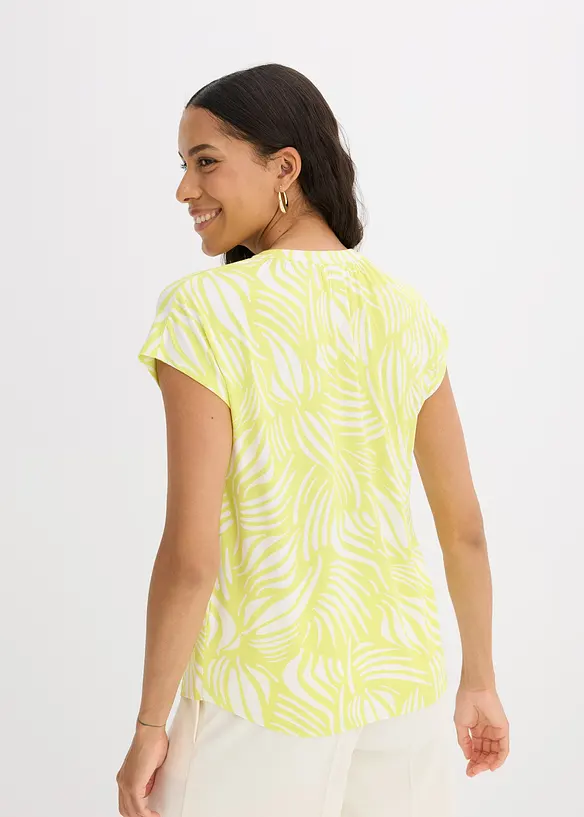 T-shirt col tunisien en viscose mélangée, bonprix