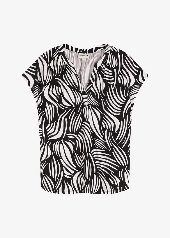 T-shirt col tunisien en viscose mélangée, bonprix