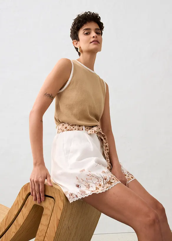 Shorts aus reinem Leinen mit floralem Druck, bonprix