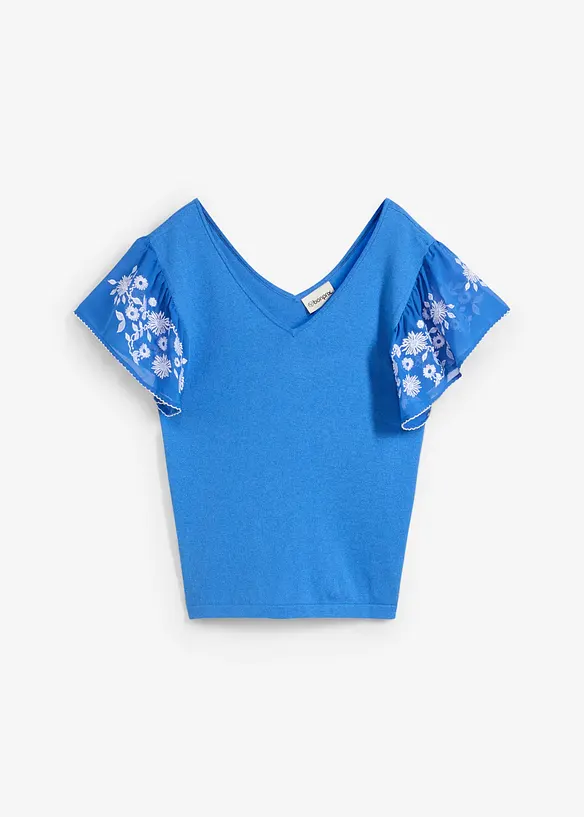 Haut en maille coton et soie avec manches en crêpe, bonprix