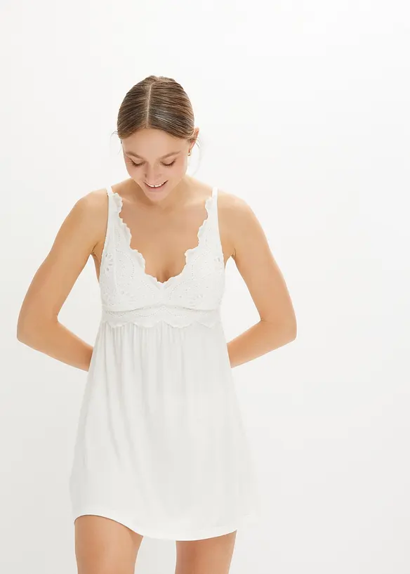 Nuisette en viscose avec broderies anglaises, bonprix