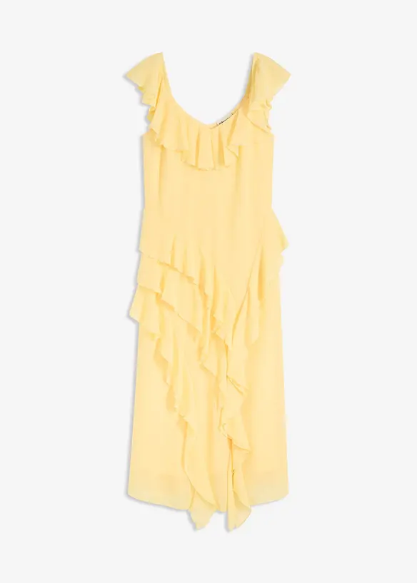 Robe en crêpe avec bretelles et volants, bonprix